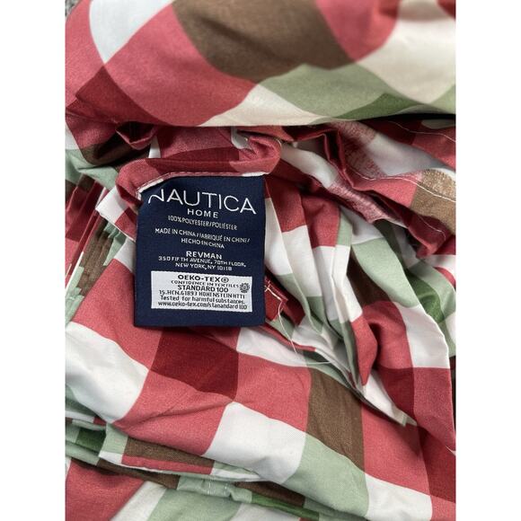 Nautica Home Square King Size 4 Piece Sheet Set Polyester Red Green White Color - Picture 8 of 8